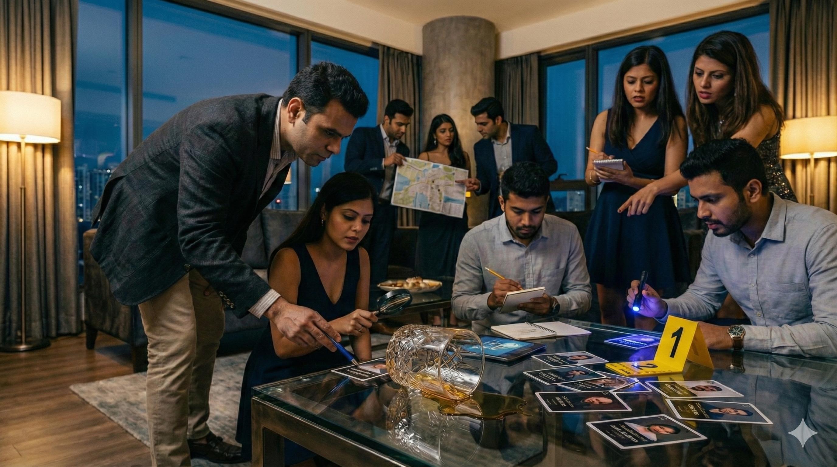 Group of guests at Let's Nail It murder mystery supper club Bangalore